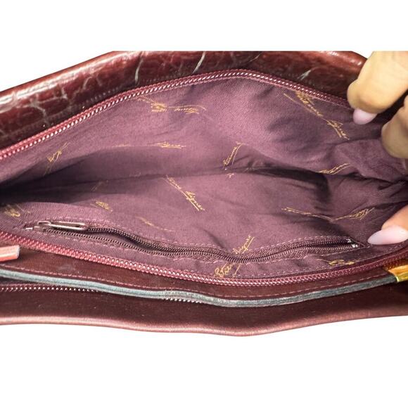 Vintage Etienne Aigner Oxblood Croc Embossed Leather Shoulder Crossbody Bag - Picture 6 of 7